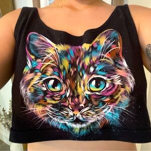 Into the AM Rainbow Cat Cropped Rave Tank